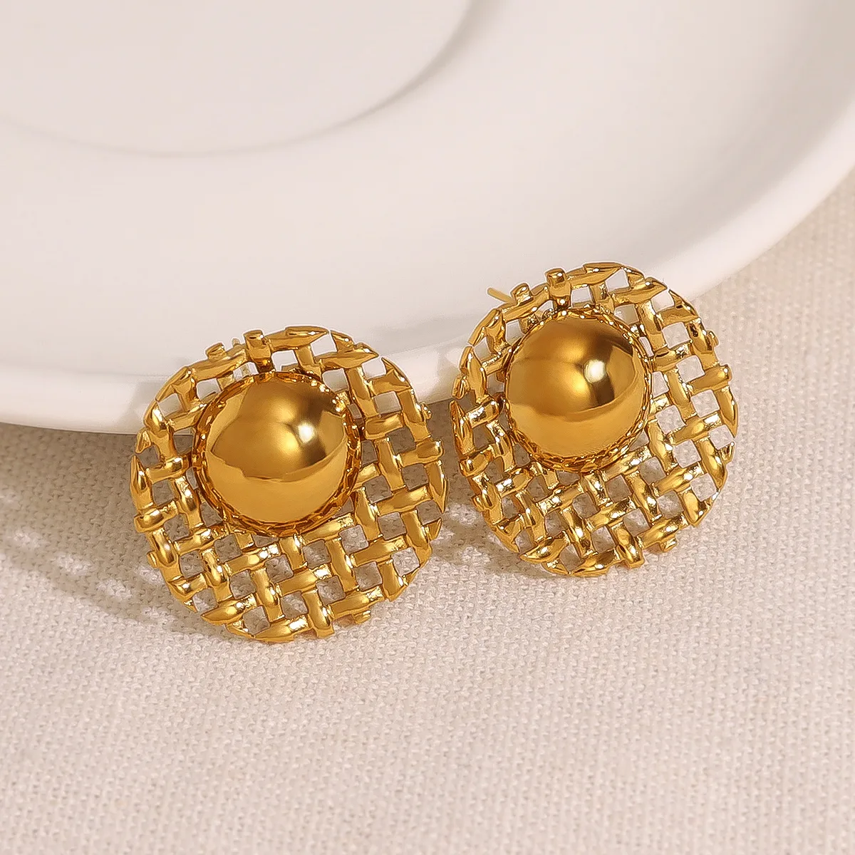 1 Pair IG Style French Style Commute Geometric Polishing 304 Stainless Steel 18K Gold Plated Ear Studs display picture 5