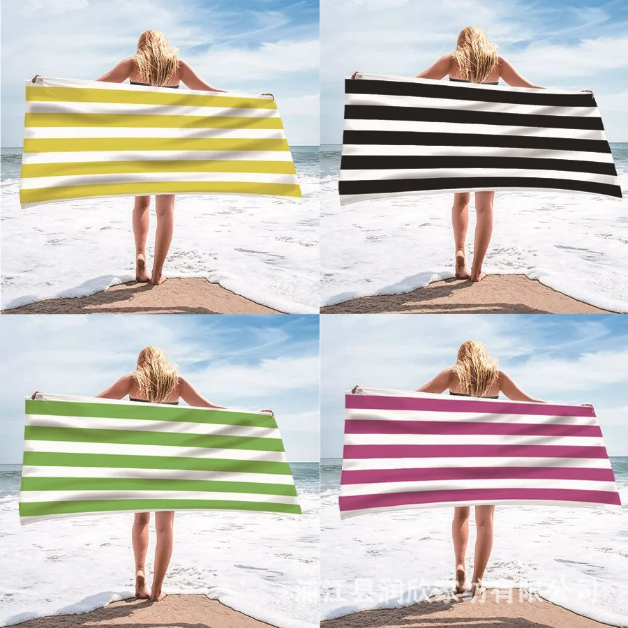 Single-sided Velvet Beach Towel Microfiber Beach Bath Towel Personalized Striped Pattern Towel Bath Towel Summer Beach display picture 1