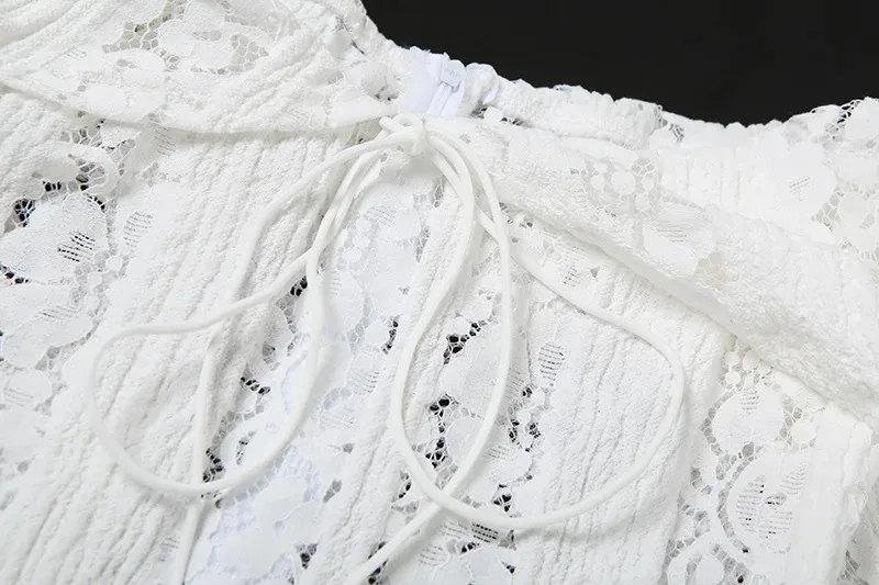Women's Lace Dress Elegant Sexy Off Shoulder Hollow Out Long Sleeve Solid Color Lace Maxi Long Dress Wedding Festival display picture 12