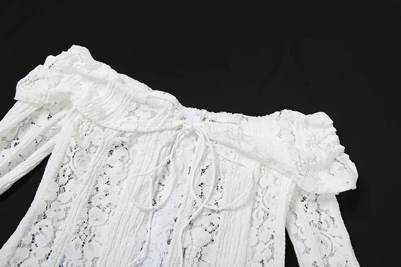 Women's Lace Dress Elegant Sexy Off Shoulder Hollow Out Long Sleeve Solid Color Lace Maxi Long Dress Wedding Festival display picture 17