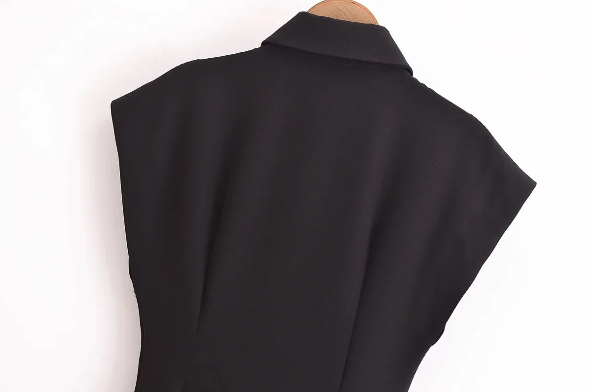 Women's Black Dress Elegant Turndown Sleeveless Solid Color Short Mini Dress Holiday Party display picture 10