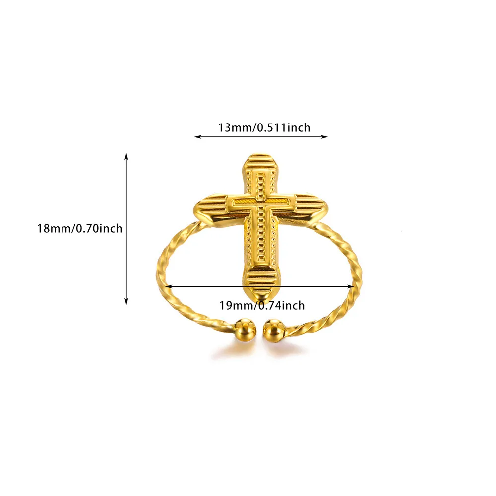 Wholesale Jewelry Casual Vintage Style Streetwear Cross 304 Stainless Steel 18K Gold Plated Open Rings display picture 5