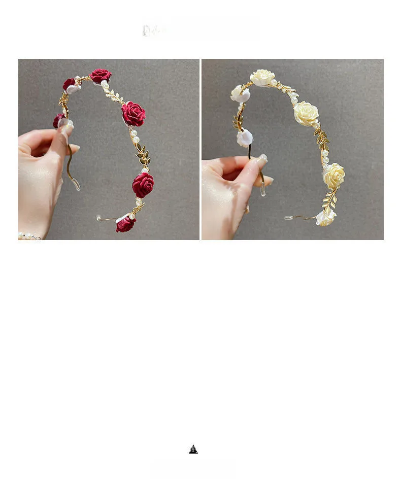 Rose Pearl Headband Summer French Retro High-end Sense Hair Clip Headwear Niche Design Pressure Hair High Cranial Top Hair Accessories display picture 6