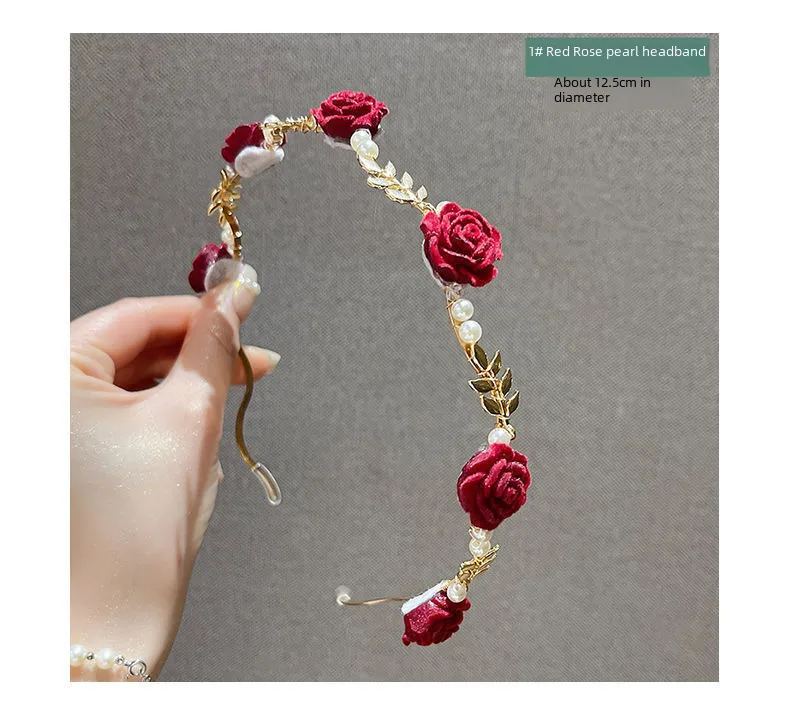 Rose Pearl Headband Summer French Retro High-end Sense Hair Clip Headwear Niche Design Pressure Hair High Cranial Top Hair Accessories display picture 11