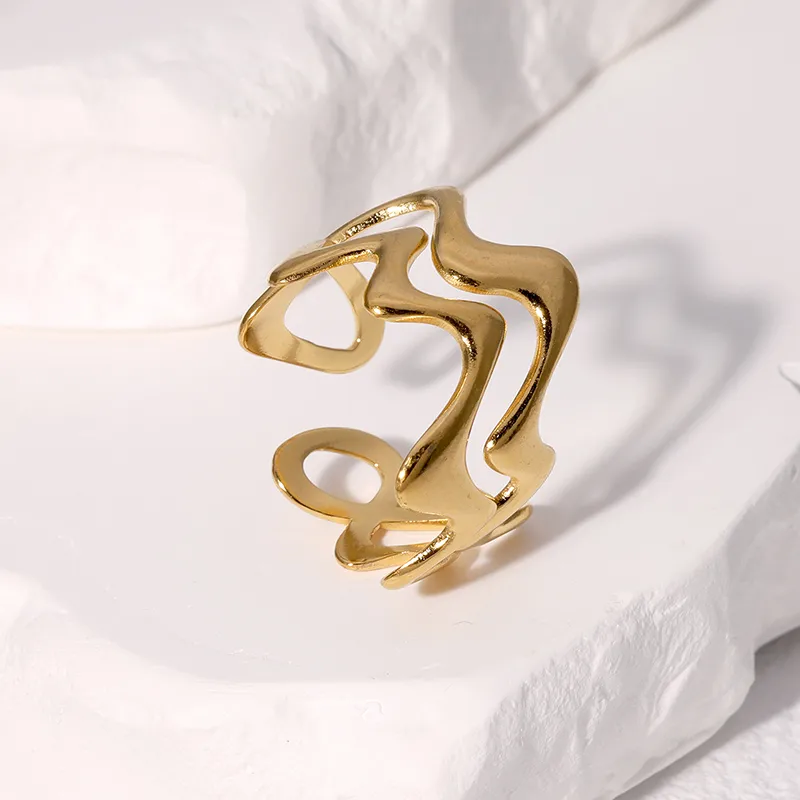 Wholesale Jewelry IG Style Modern Style Simple Style Geometric Lines 304 Stainless Steel 18K Gold Plated Open Rings display picture 3