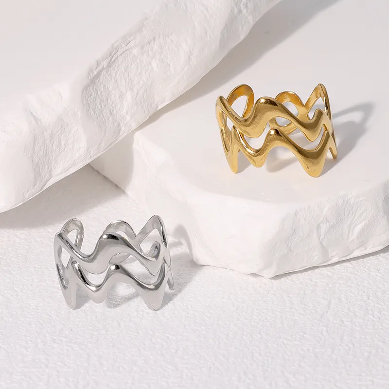 Wholesale Jewelry IG Style Modern Style Simple Style Geometric Lines 304 Stainless Steel 18K Gold Plated Open Rings display picture 2