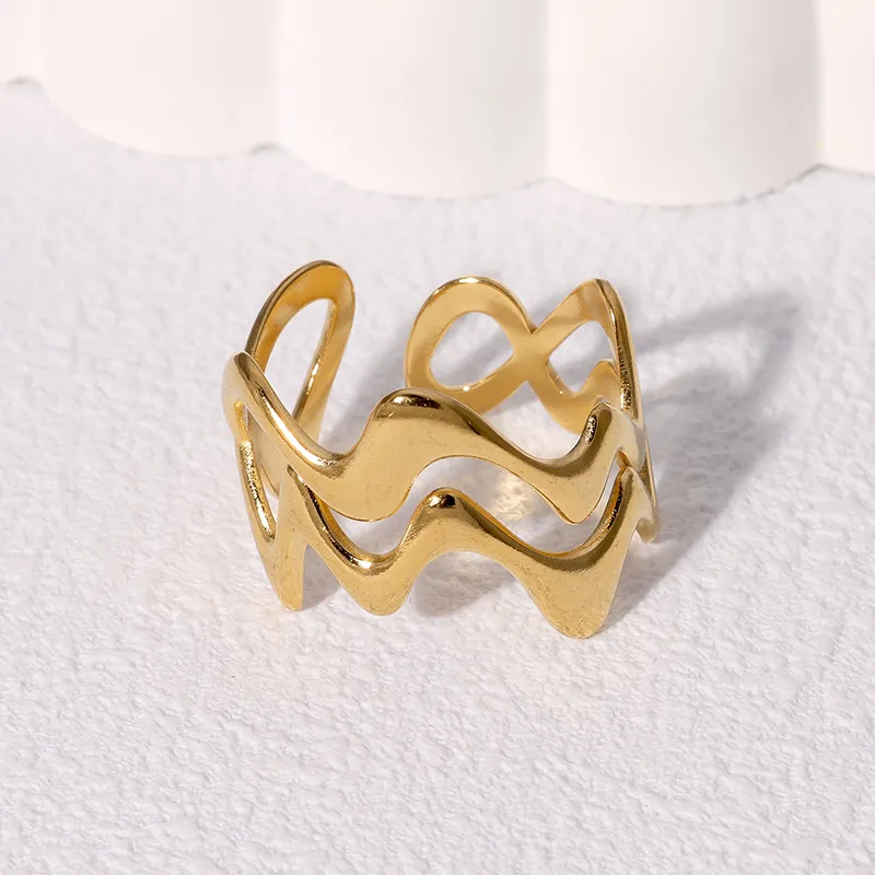 Wholesale Jewelry IG Style Modern Style Simple Style Geometric Lines 304 Stainless Steel 18K Gold Plated Open Rings display picture 4
