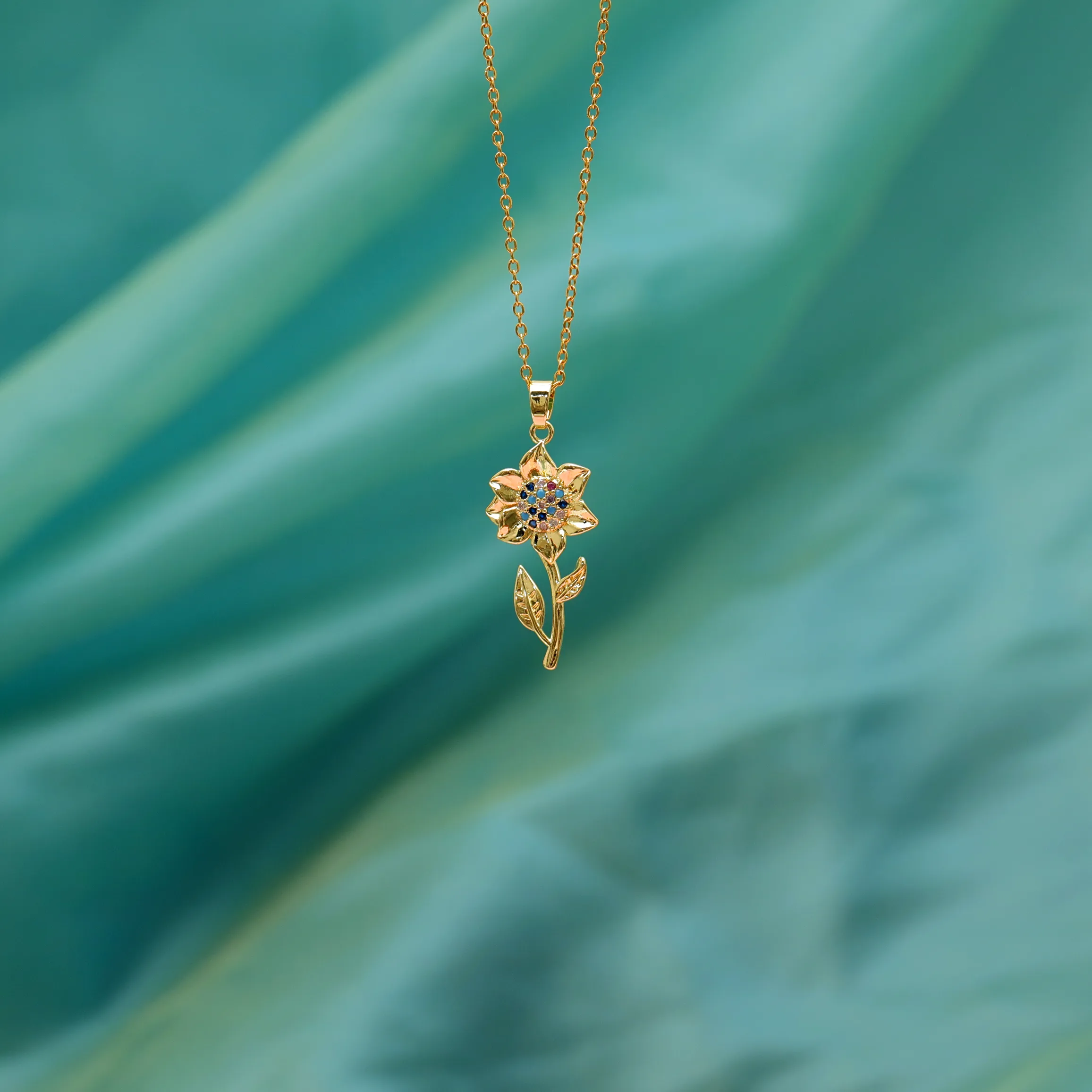 Copper 18K Gold Plated Inlay Sunflower Zircon Pendant Necklace display picture 1