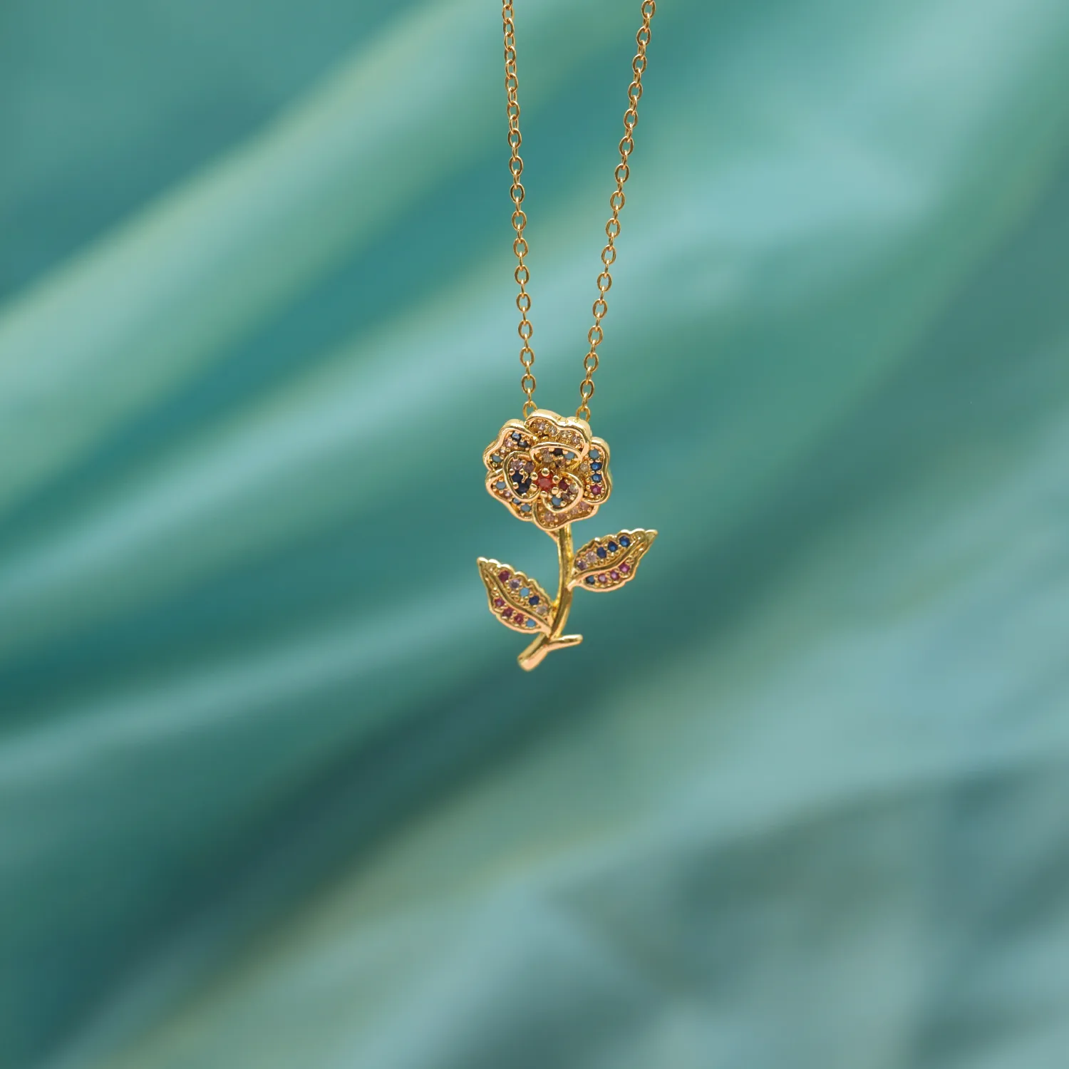 Copper 18K Gold Plated Inlay Sunflower Zircon Pendant Necklace display picture 3