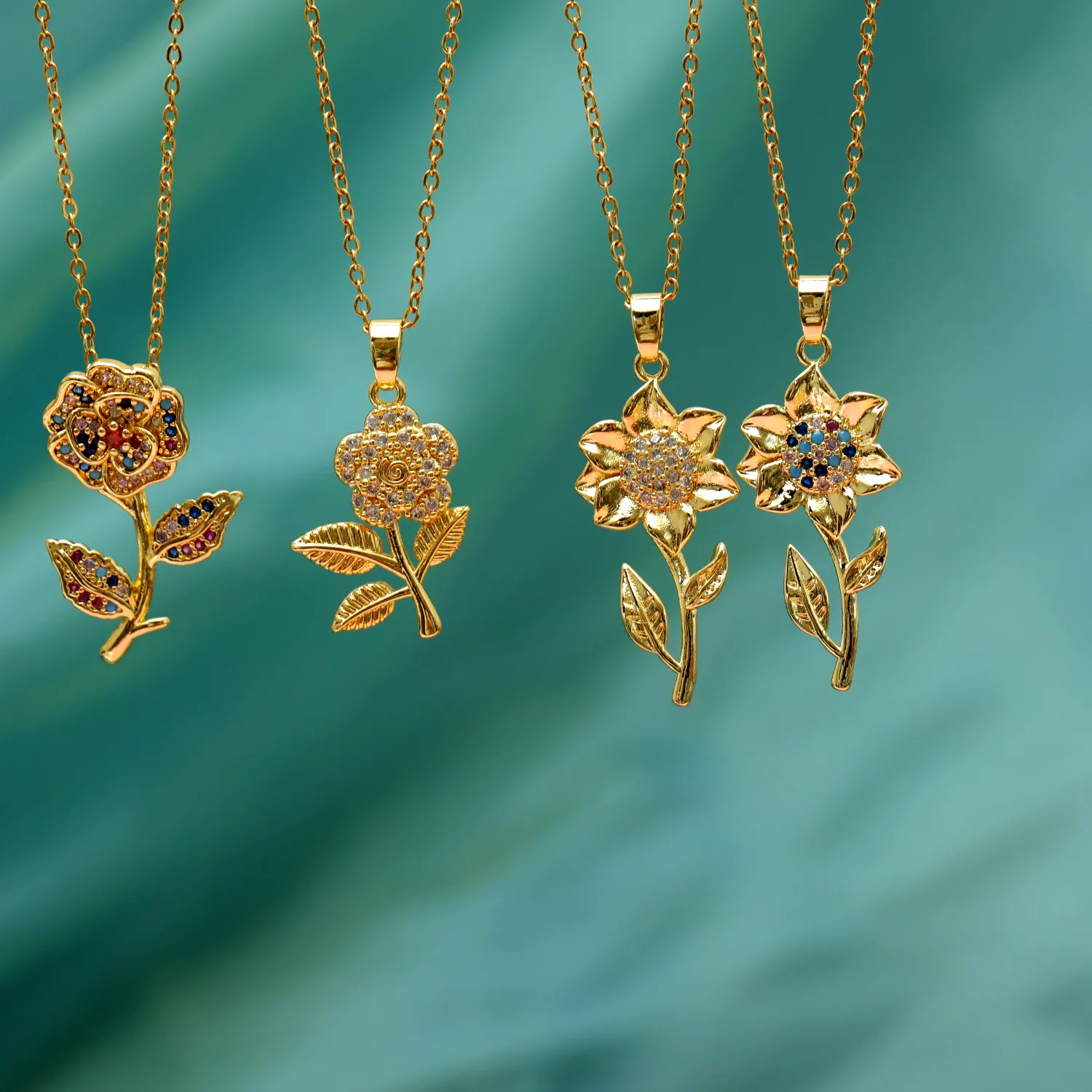 Copper 18K Gold Plated Inlay Sunflower Zircon Pendant Necklace display picture 7