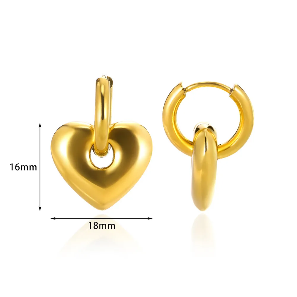 1 Pair Casual Simple Style Streetwear Heart Shape 304 Stainless Steel 18K Gold Plated Earrings display picture 1