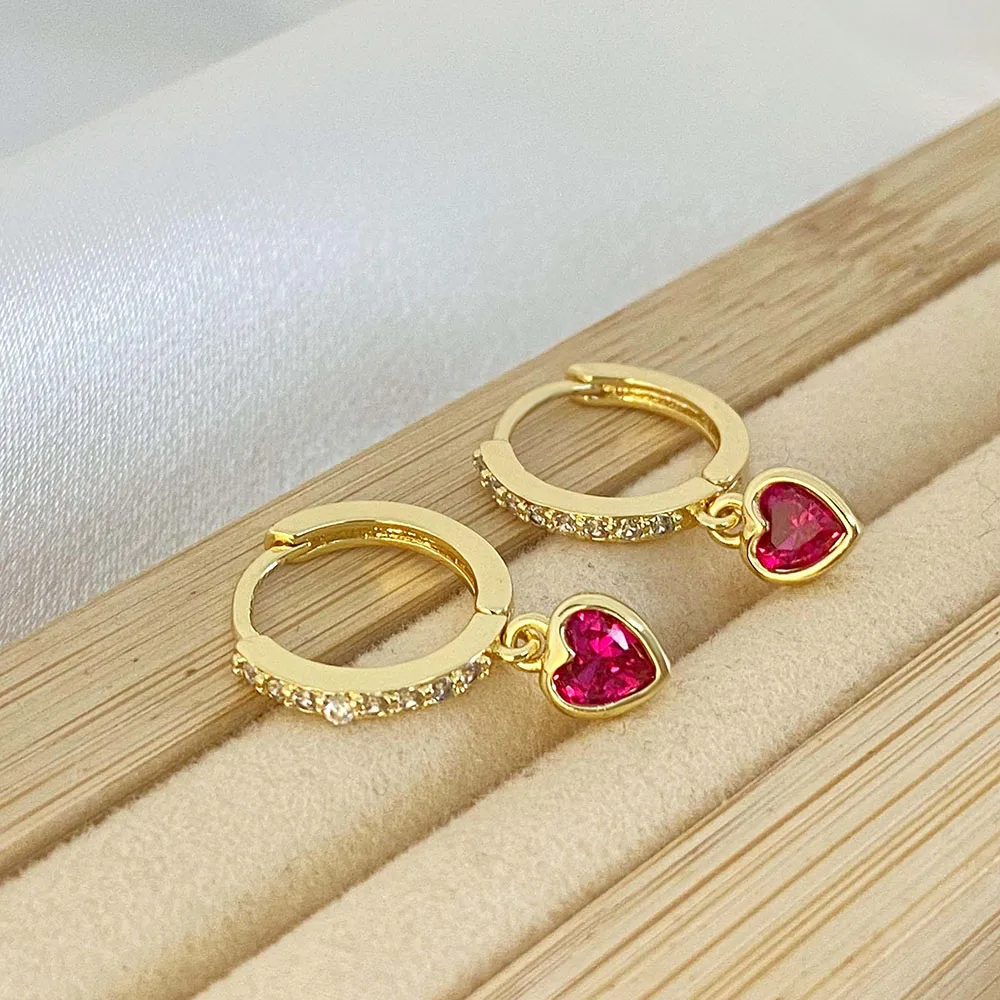 1 Pair Sweet Simple Style Heart Shape Plating Inlay Copper Zircon Zircon Drop Earrings display picture 5