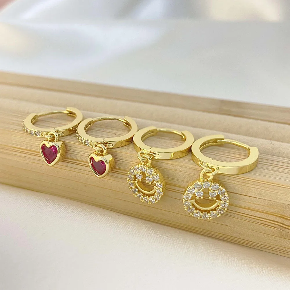 1 Pair Sweet Simple Style Heart Shape Plating Inlay Copper Zircon Zircon Drop Earrings display picture 4