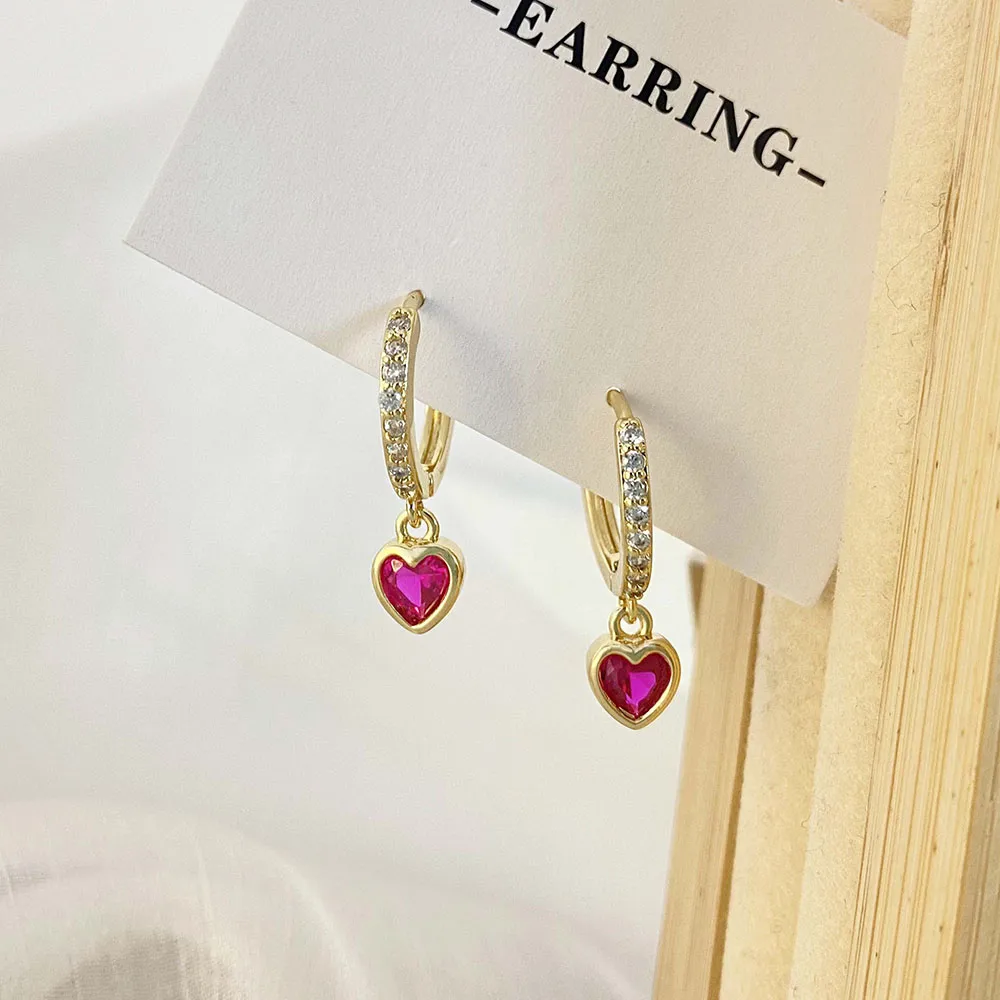 1 Pair Sweet Simple Style Heart Shape Plating Inlay Copper Zircon Zircon Drop Earrings display picture 2