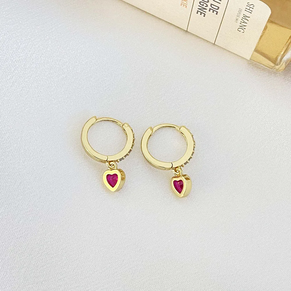 1 Pair Sweet Simple Style Heart Shape Plating Inlay Copper Zircon Zircon Drop Earrings display picture 6