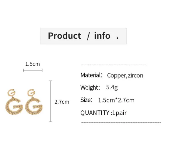 1 Pair Simple Style Classic Style Letter Inlay Copper Zircon Drop Earrings display picture 10