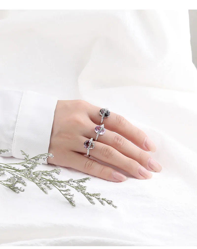 White Gold Plated 925 Sterling Silver Zircon Geometric Open Rings display picture 1