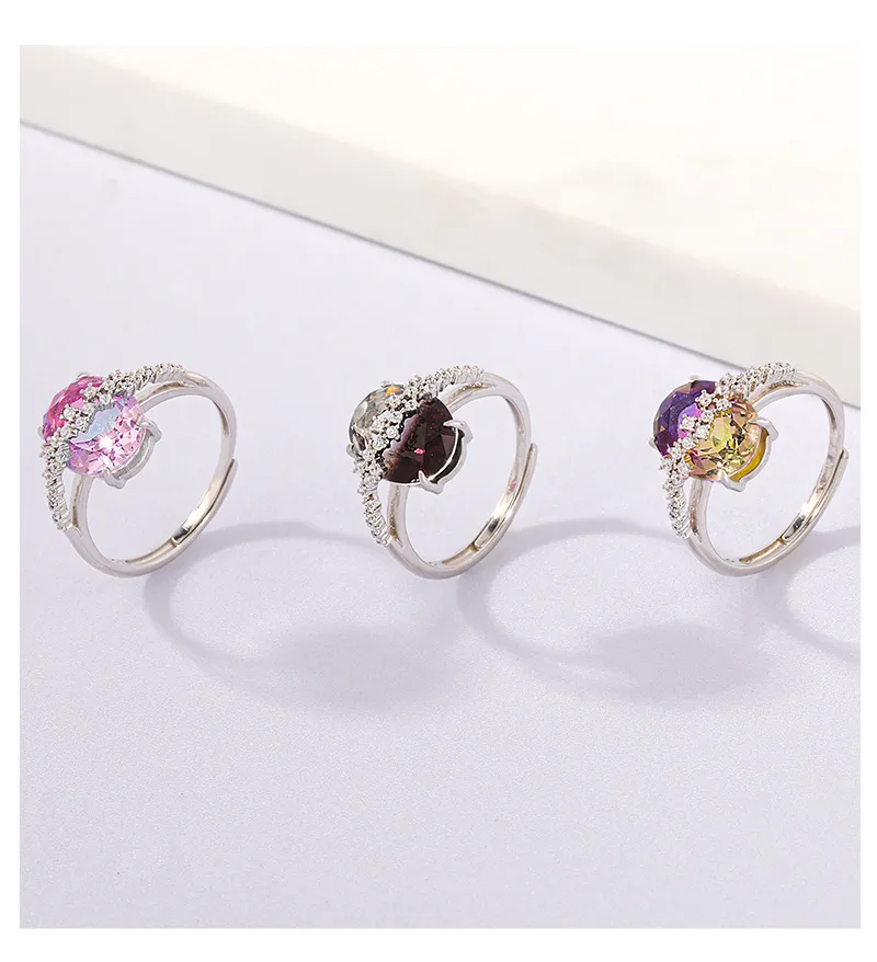 White Gold Plated 925 Sterling Silver Zircon Geometric Open Rings display picture 3