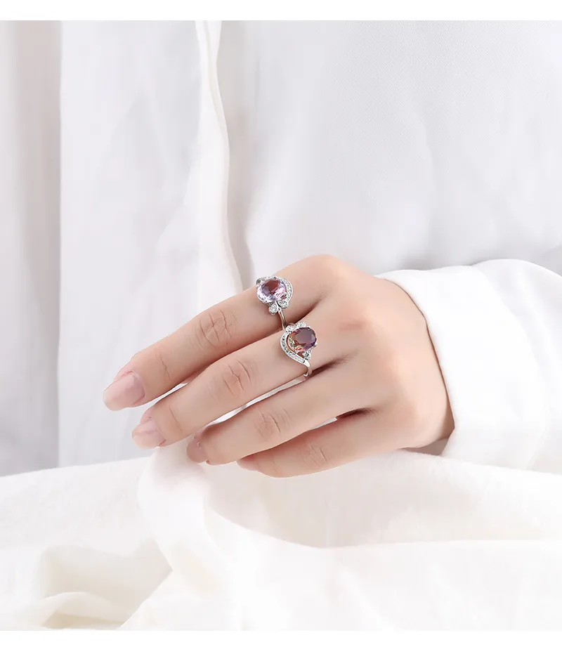 White Gold Plated 925 Sterling Silver Zircon Geometric Open Rings display picture 4
