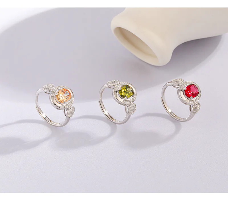 White Gold Plated 925 Sterling Silver Zircon Geometric Open Rings display picture 5
