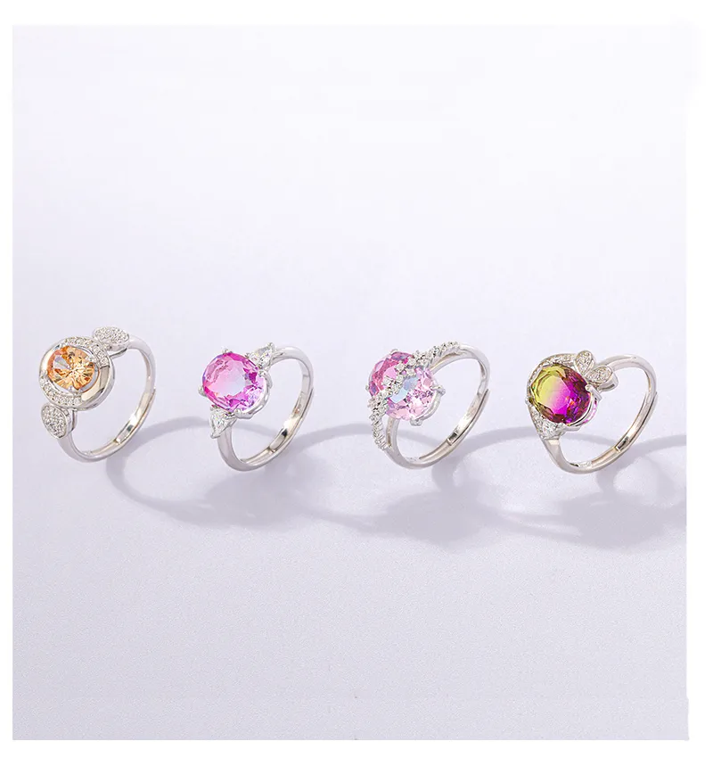 White Gold Plated 925 Sterling Silver Zircon Geometric Open Rings display picture 9