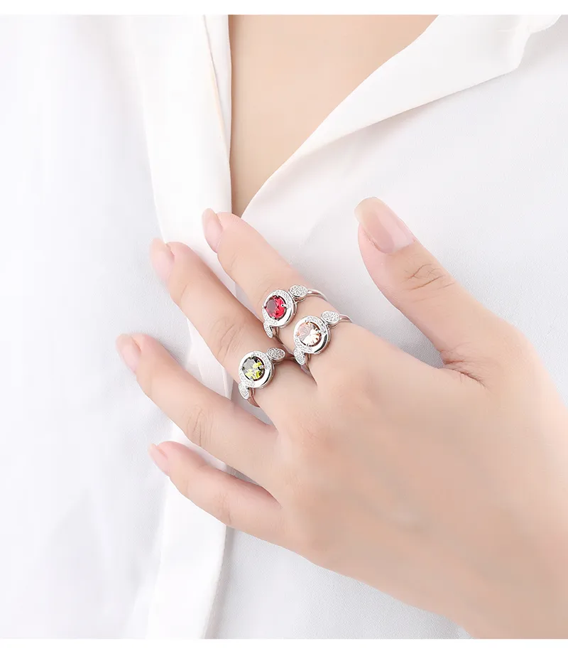 White Gold Plated 925 Sterling Silver Zircon Geometric Open Rings display picture 10