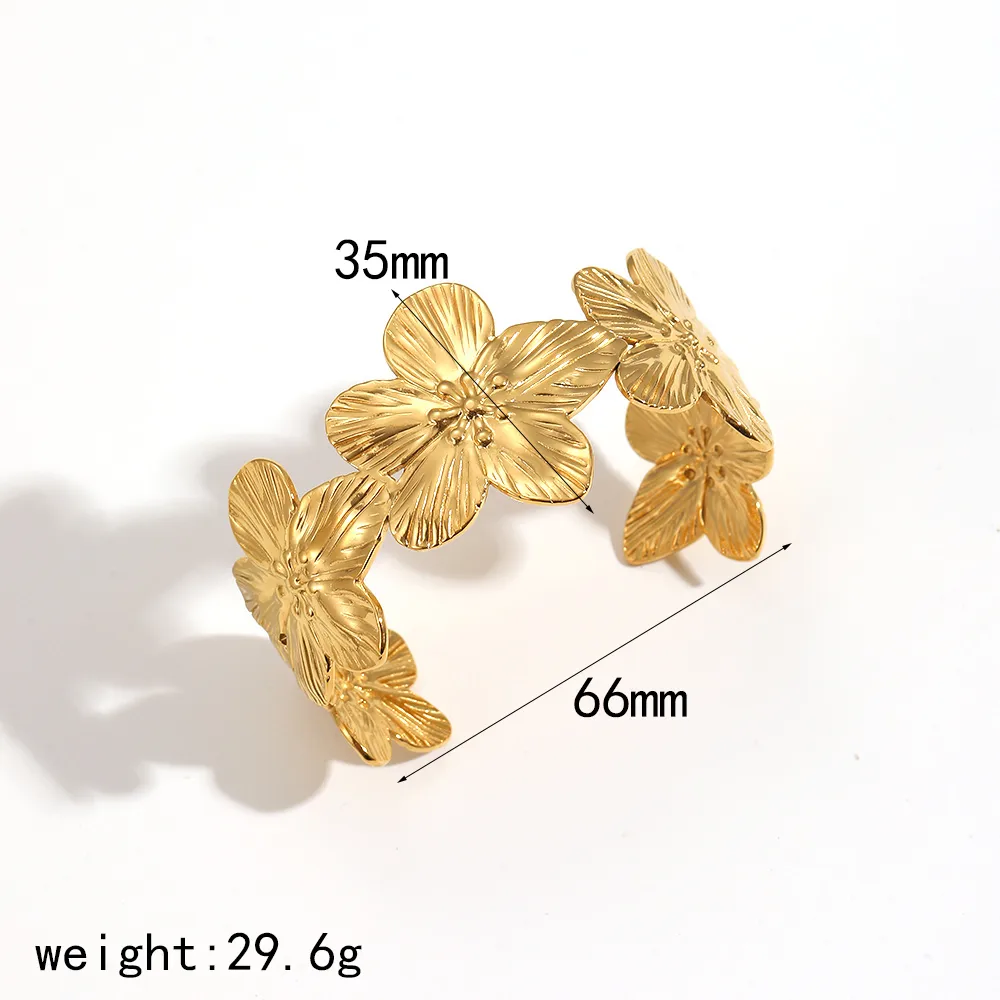 IG Style French Style Flower 304 Stainless Steel 18K Gold Plated Bangle In Bulk display picture 6