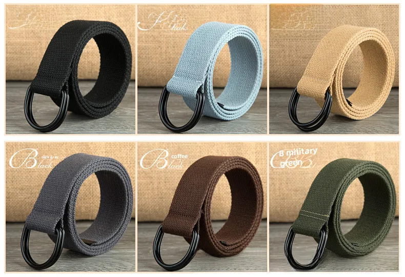Men's Belt Wholesale Canvas Men's And Women's Simple Double Ring Buckle Belt Youth Fashion Brand Student Color Belt Strap display picture 1