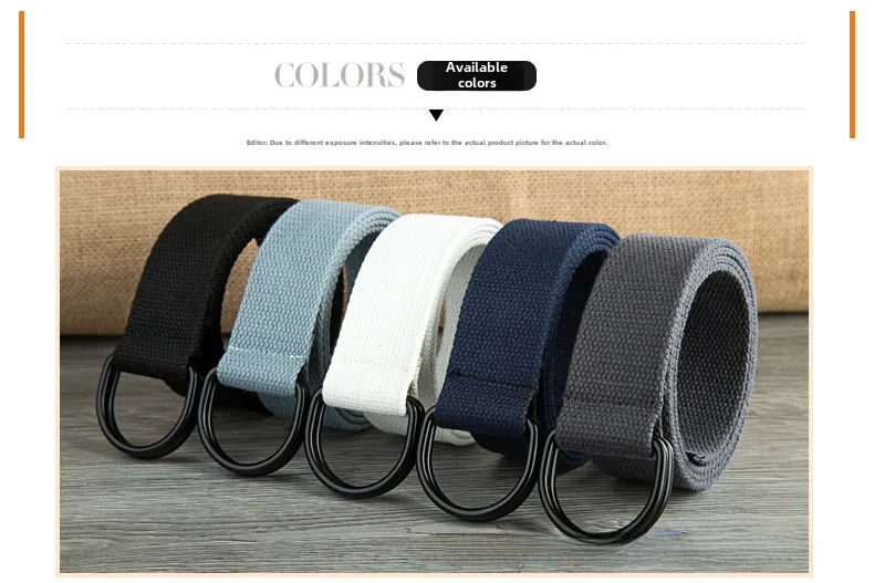 Men's Belt Wholesale Canvas Men's And Women's Simple Double Ring Buckle Belt Youth Fashion Brand Student Color Belt Strap display picture 2