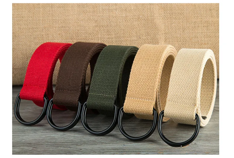 Men's Belt Wholesale Canvas Men's And Women's Simple Double Ring Buckle Belt Youth Fashion Brand Student Color Belt Strap display picture 3