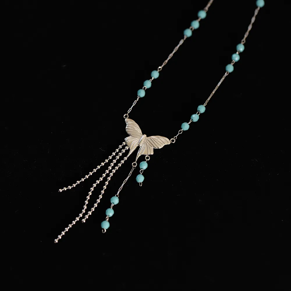 Wholesale Jewelry Ethnic Style Artistic Butterfly 304 Stainless Steel Glass Necklace display picture 4