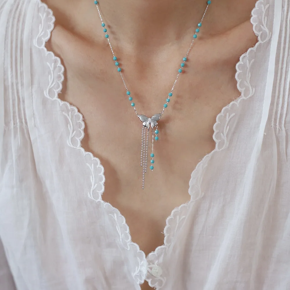 Wholesale Jewelry Ethnic Style Artistic Butterfly 304 Stainless Steel Glass Necklace display picture 1