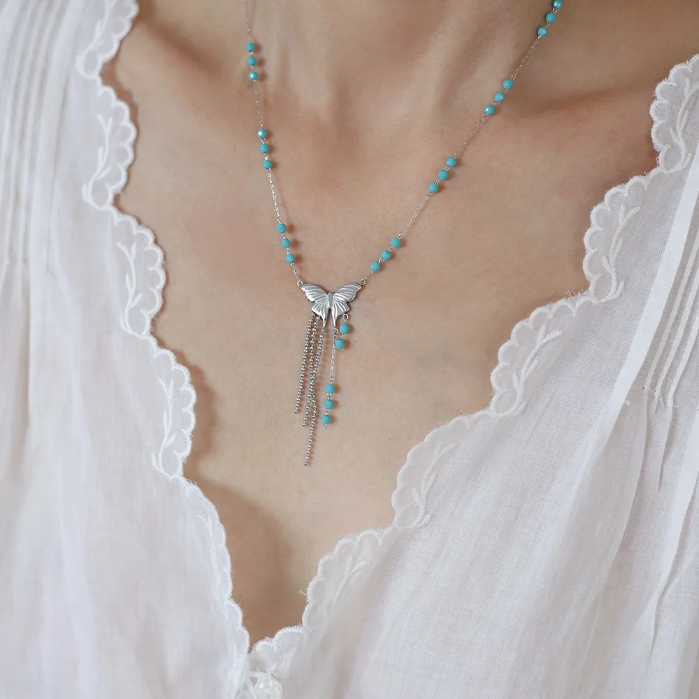 Wholesale Jewelry Ethnic Style Artistic Butterfly 304 Stainless Steel Glass Necklace display picture 3