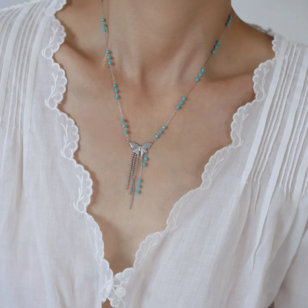 Wholesale Jewelry Ethnic Style Artistic Butterfly 304 Stainless Steel Glass Necklace display picture 8