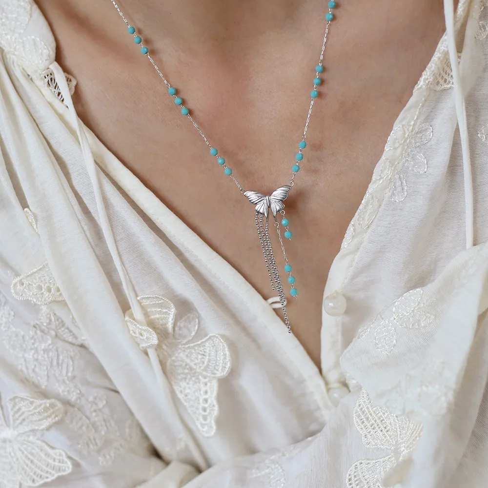 Wholesale Jewelry Ethnic Style Artistic Butterfly 304 Stainless Steel Glass Necklace display picture 6