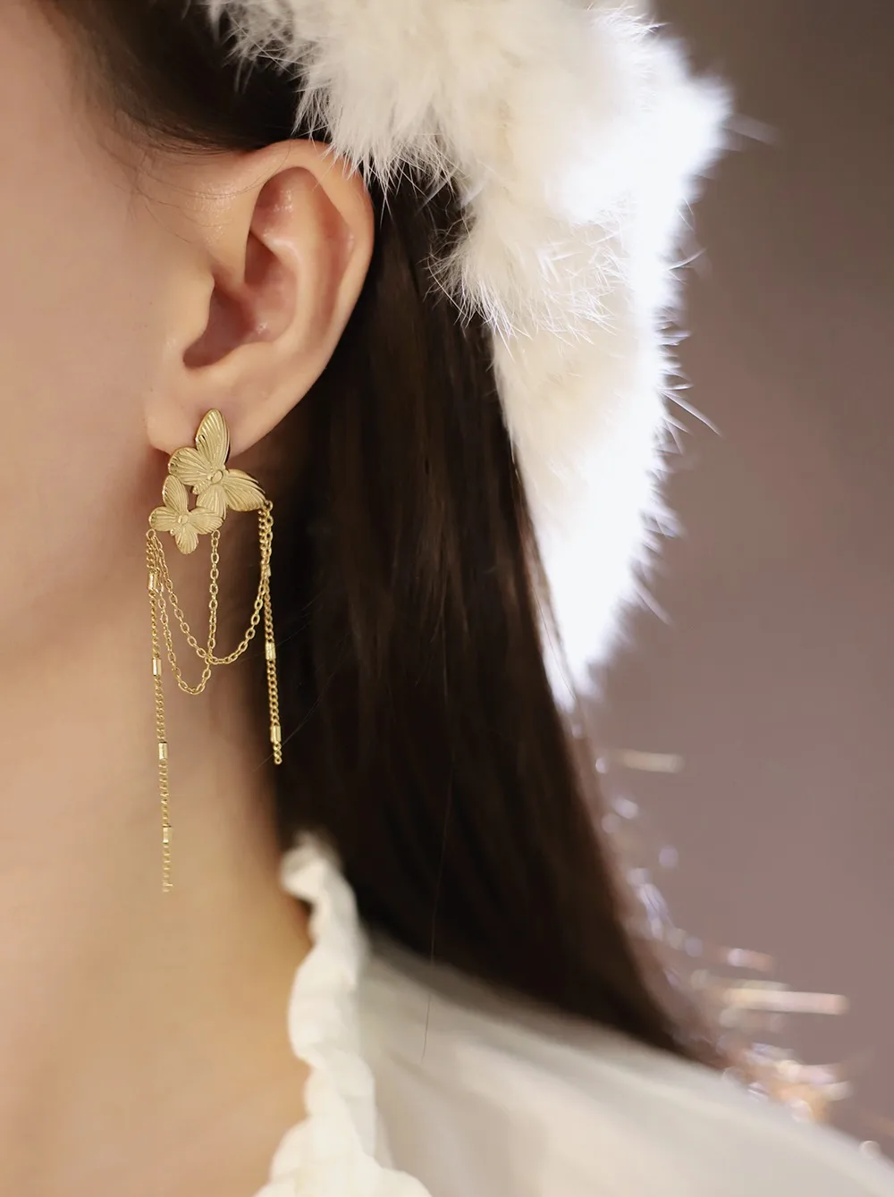 1 Pair Simple Style Shiny Butterfly 304 Stainless Steel Drop Earrings display picture 1