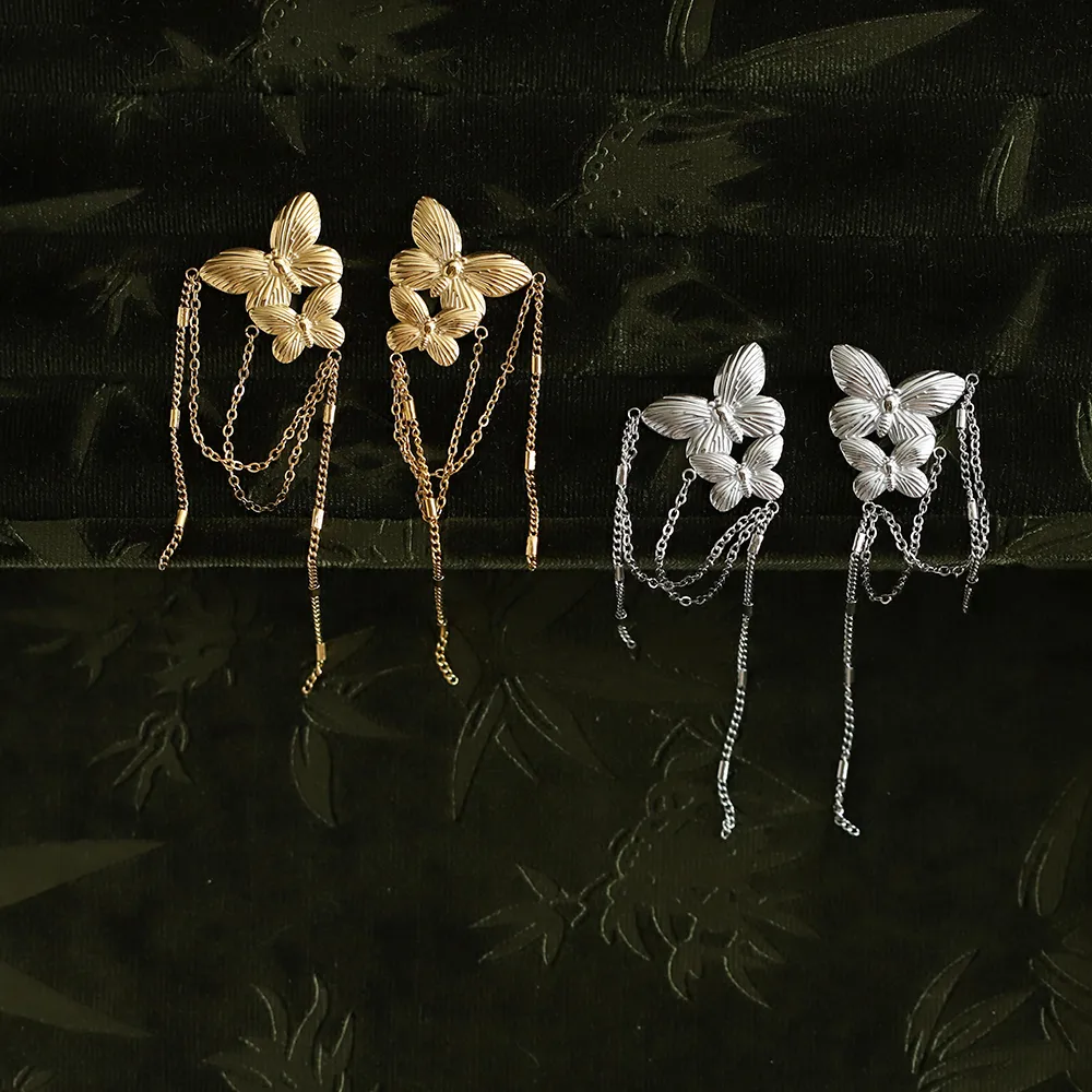 1 Pair Simple Style Shiny Butterfly 304 Stainless Steel Drop Earrings display picture 6