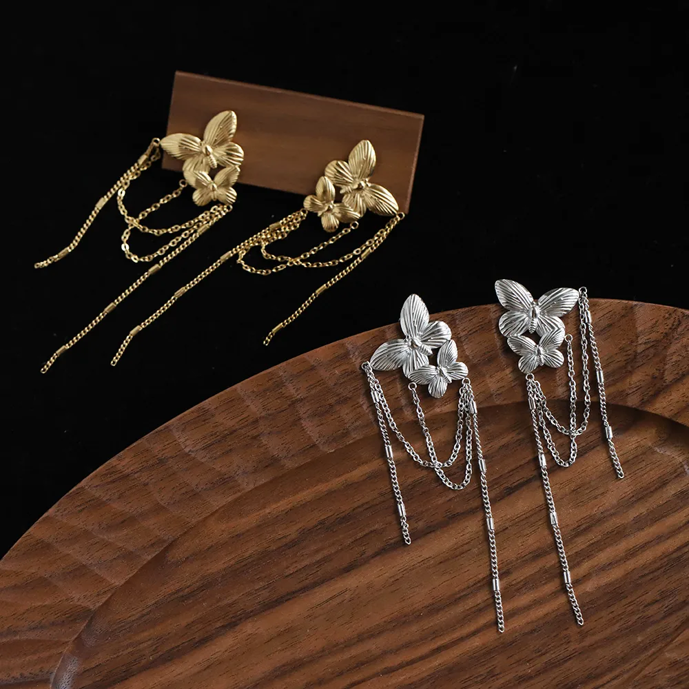 1 Pair Simple Style Shiny Butterfly 304 Stainless Steel Drop Earrings display picture 5