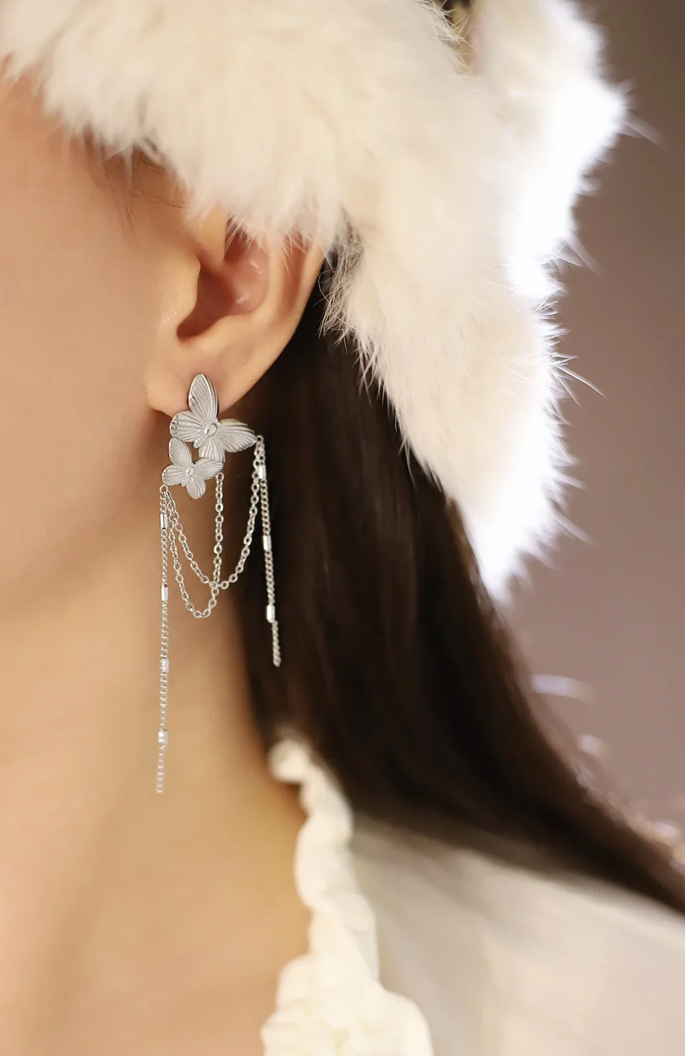 1 Pair Simple Style Shiny Butterfly 304 Stainless Steel Drop Earrings display picture 7
