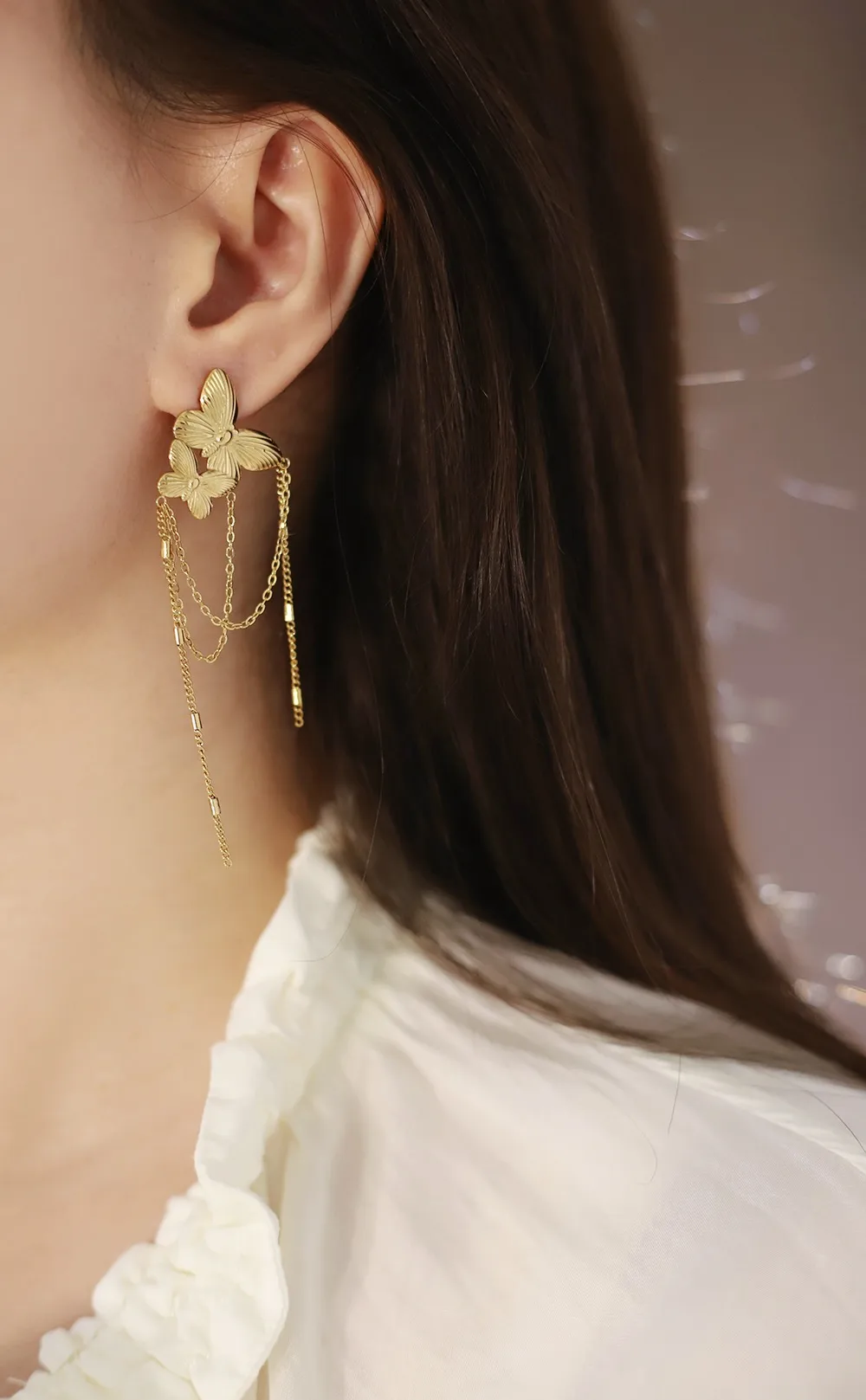 1 Pair Simple Style Shiny Butterfly 304 Stainless Steel Drop Earrings display picture 8