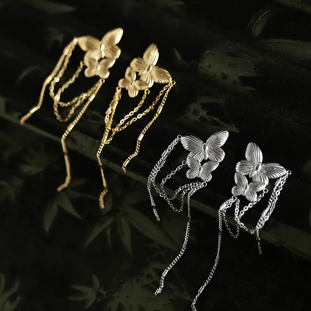 1 Pair Simple Style Shiny Butterfly 304 Stainless Steel Drop Earrings display picture 10