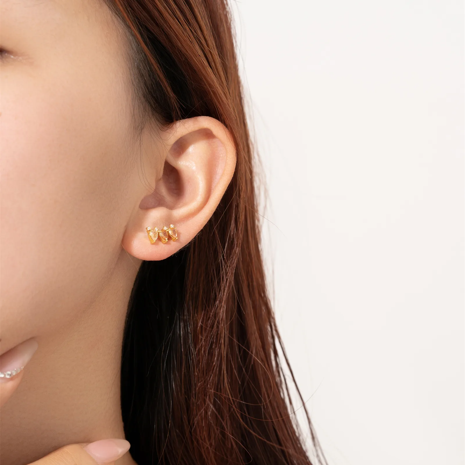 1 Pair 18K Gold Plated White Gold Plated 925 Sterling Silver Zircon Geometric Ear Studs display picture 4