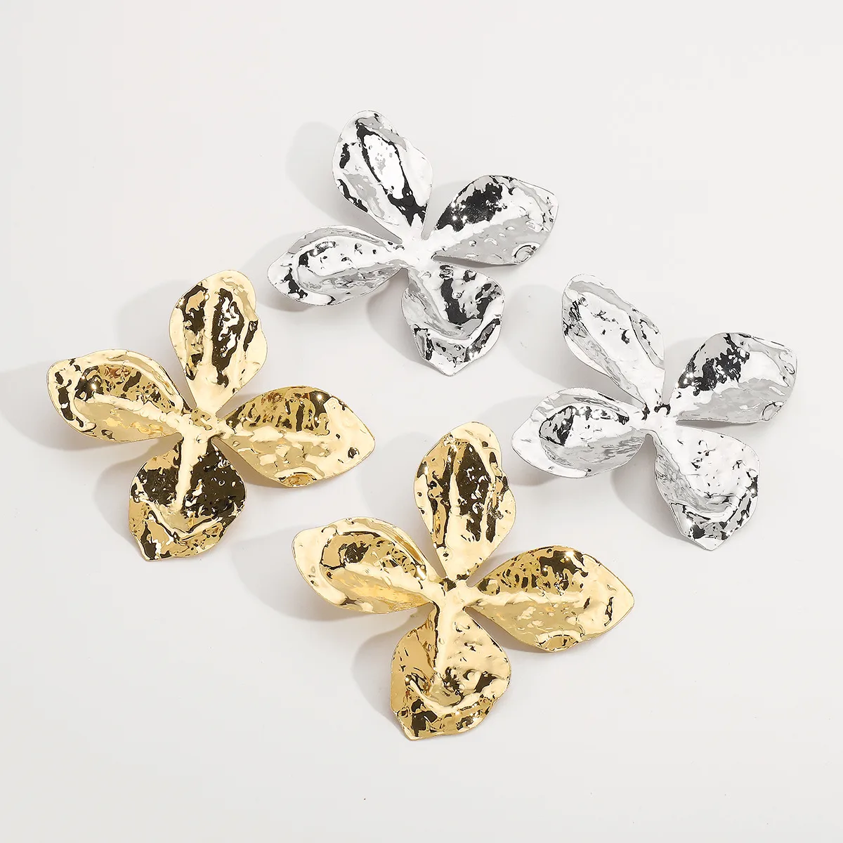 1 Pair Exaggerated Flower Plating Metal White Gold Plated Gold Plated Ear Studs display picture 2