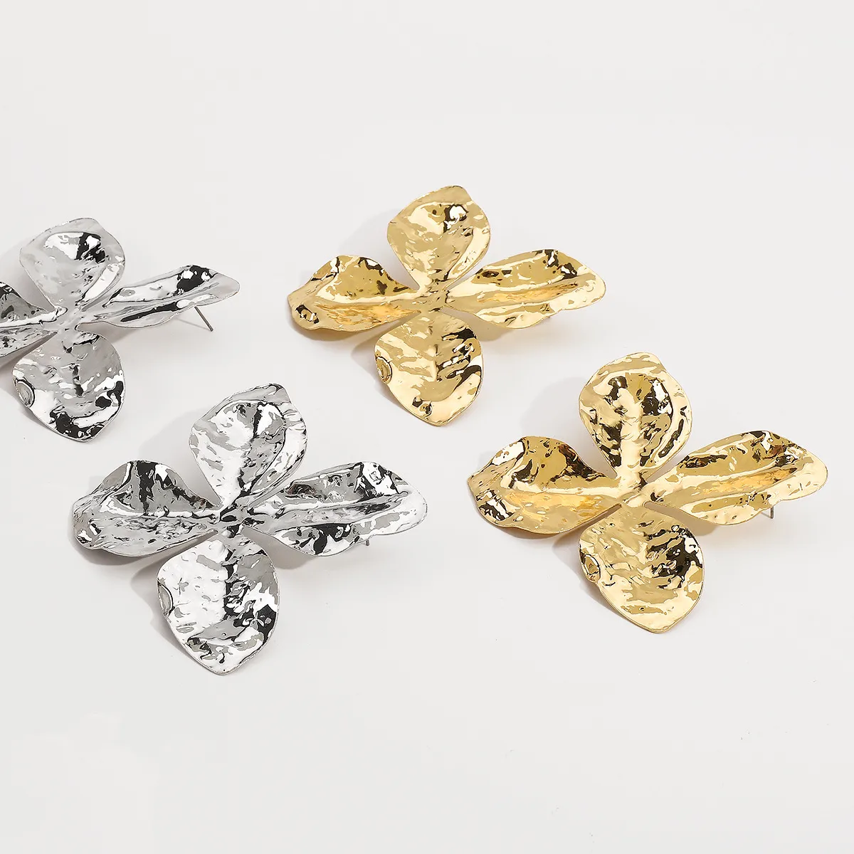 1 Pair Exaggerated Flower Plating Metal White Gold Plated Gold Plated Ear Studs display picture 3
