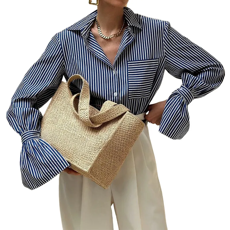 Women's Blouse Long Sleeve Blouses Printing Casual Streetwear Stripe display picture 2