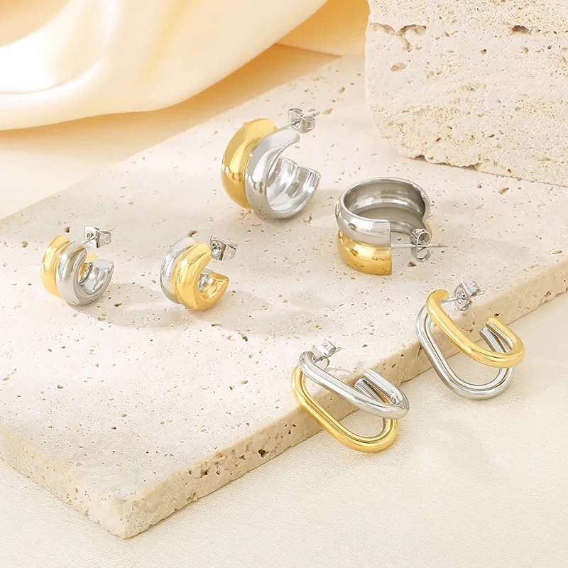 1 Pair Simple Style Geometric Color Block Plating 304 Stainless Steel 18K Gold Plated Ear Studs display picture 4