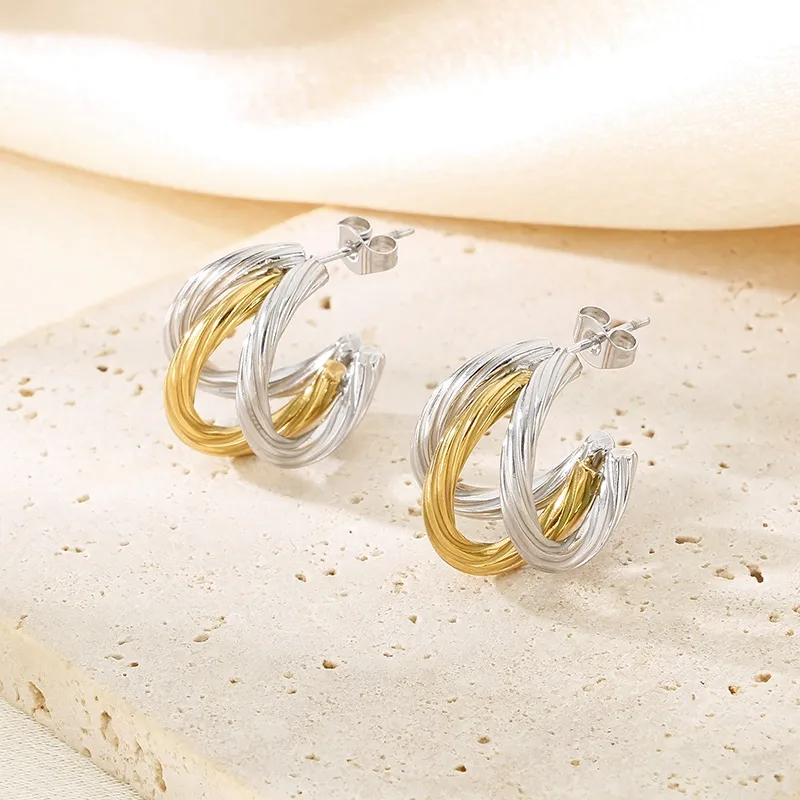 1 Pair Simple Style Geometric Color Block Plating 304 Stainless Steel 18K Gold Plated Ear Studs display picture 8