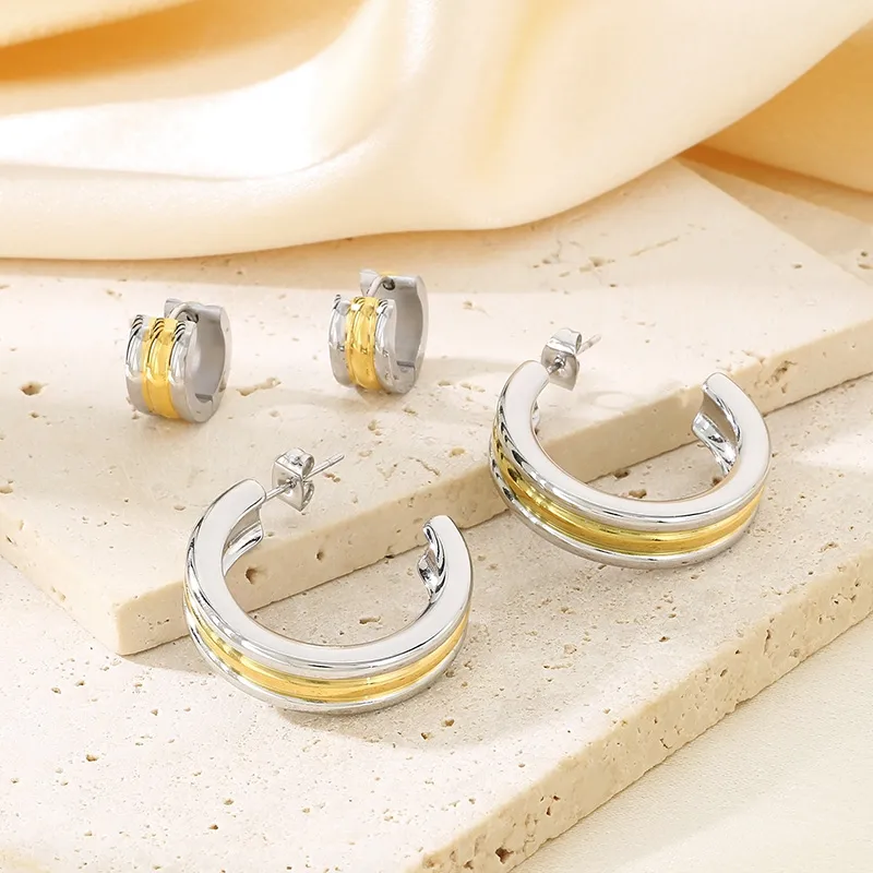 1 Pair Simple Style Geometric Color Block Plating 304 Stainless Steel 18K Gold Plated Ear Studs display picture 10