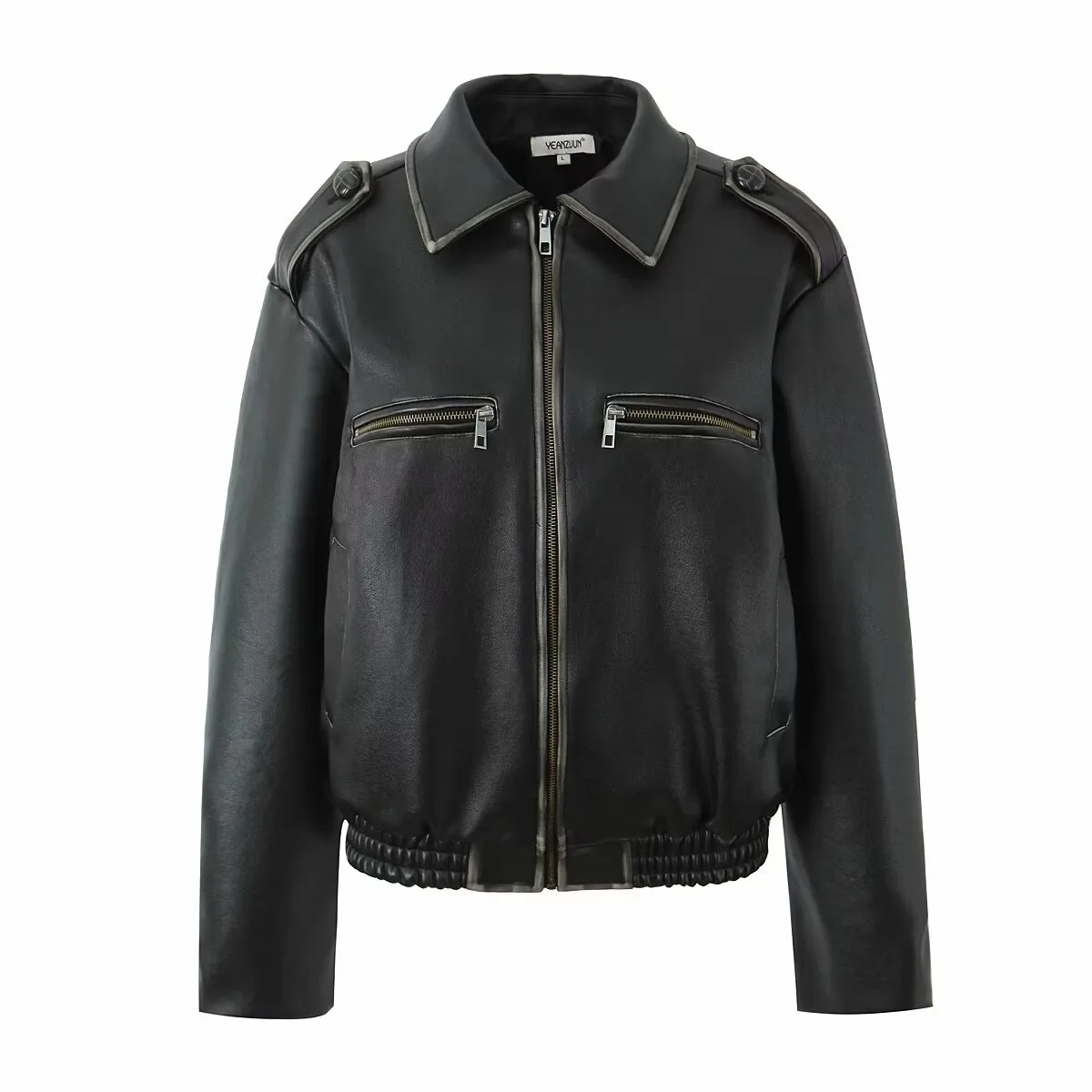 Women's Streetwear Solid Color Pocket Zipper Leather Jacket Casual Jacket display picture 3