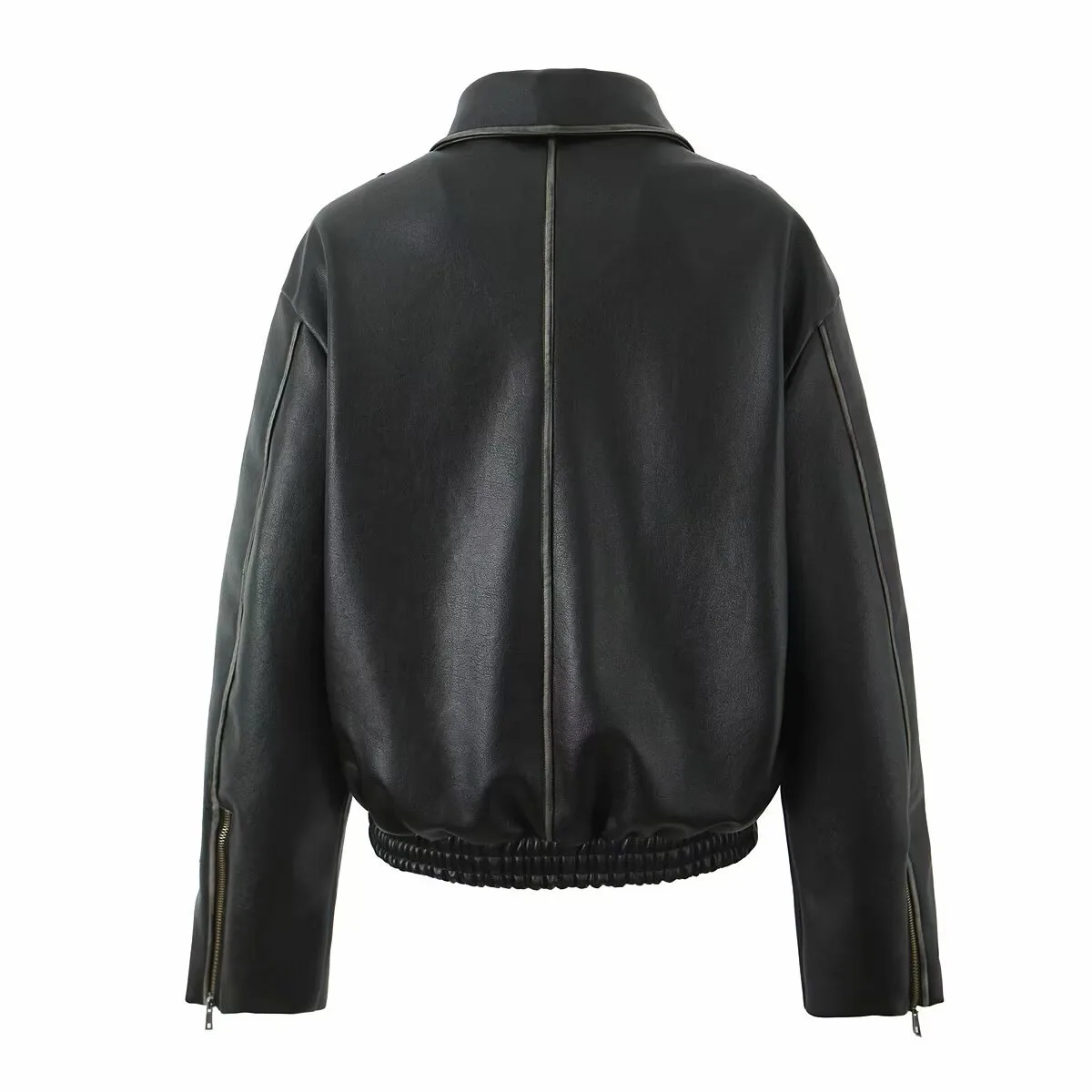 Women's Streetwear Solid Color Pocket Zipper Leather Jacket Casual Jacket display picture 4